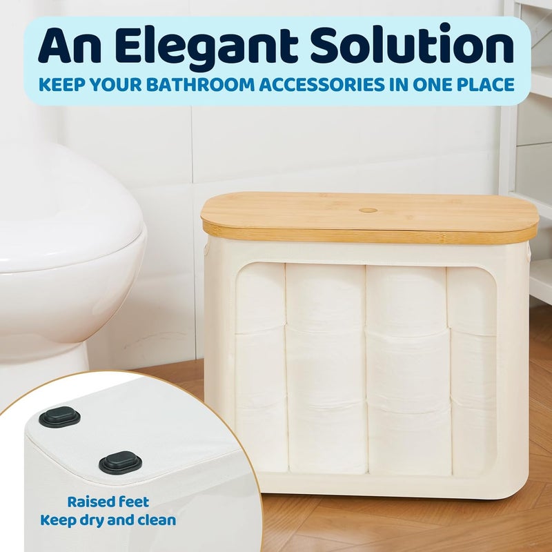 ROSOS Toilet Paper Storage with Lid, Large Toilet Paper Holder for up to 12 Rolls, Free Standing Bathroom Storage Organizer with Lid, Beige - Image 3